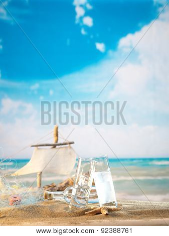 Traditional Greek ouzo at the beach