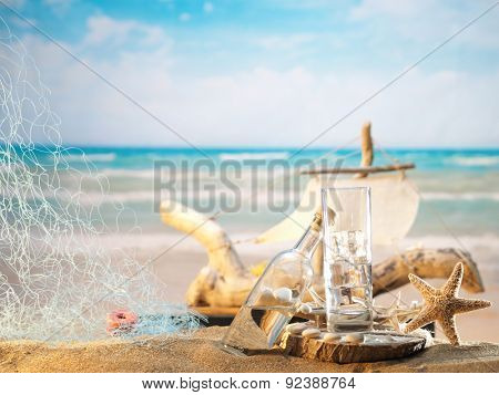 Traditional Greek ouzo at the beach