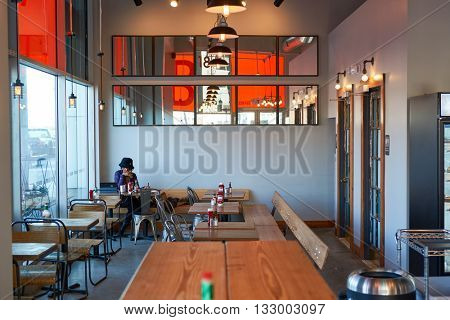 JERSEY CITY, NJ - MARCH 21, 2016: inside of Beechwood cafe in Jersey City. Jersey City is the second most populous city in the U.S. state of New Jersey after Newark