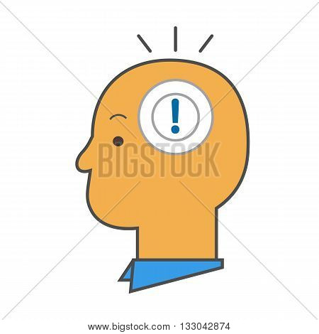 Human mind vector icon. Colored line illustration of head with exclamation mark