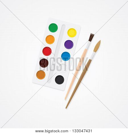Paintbox and brush. Watercolor creative concept. Paints for drawing.