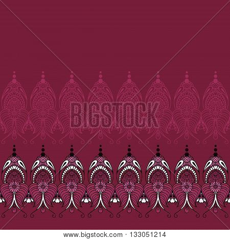 Hand drawn vector seamless pattern with floral elements in mehndi style.