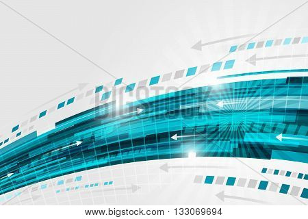 Abstract Vector Technology Background With Blue Swoosh, Arrows And Glitter.