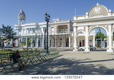 CIENFUEGOS - DECEMBER 2: Palacio Ferrer and Arco de Triunfo in Jose Marti Park on 2 December 2015 in Cienfuegos, Cuba. 