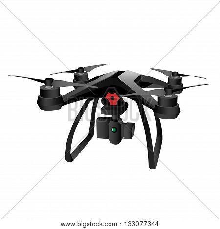 Realistic remote air drone quad-copter with camera. Vector illustration.