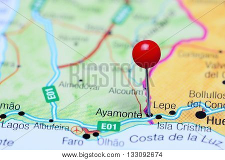 Ayamonte pinned on a map of Spain