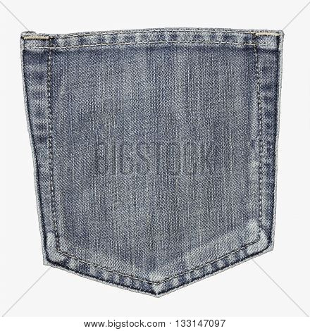 isolate on white with clipping path of closeup of texture background jean Pocket detail