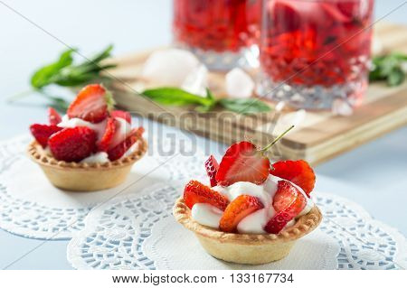 delicious strawberry cake served on the table