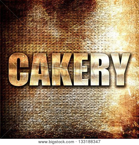 cakery, 3D rendering, metal text on rust background
