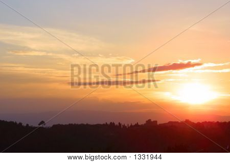 Solopgang i Toscana, Italien
