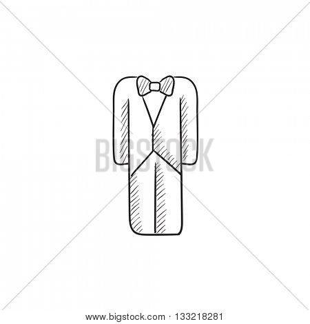 Wedding tuxedo vector sketch icon isolated on background. Hand drawn Wedding tuxedo icon. Wedding tuxedo sketch icon for infographic, website or app.