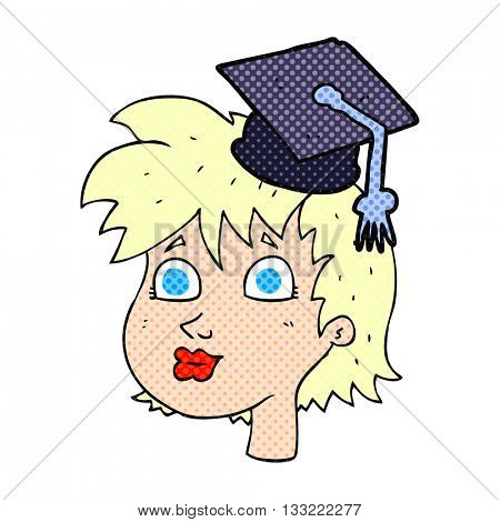 freehand drawn cartoon woman wearing graduate cap