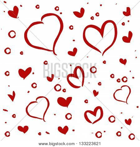 Hand drawn red hearts on white background. Vector ink doodles illustration. Ideal for cards, posters, invitations. Isolated.