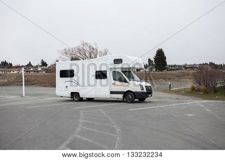 Lake Tekapo New Zealand-september 1: Britz Campervan Parking In Lake Tekapo Parking Lot Important Tr