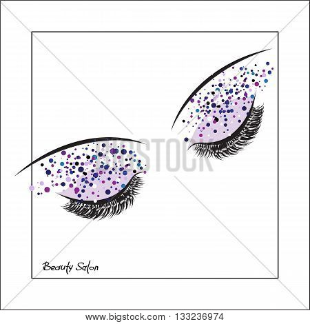 Closed eye with make up and long lashes on white background. False lashes. Beauty Salon Logo Business Card Flyer Design
