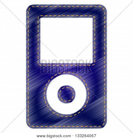 Portable music device. Jeans style icon on white background.