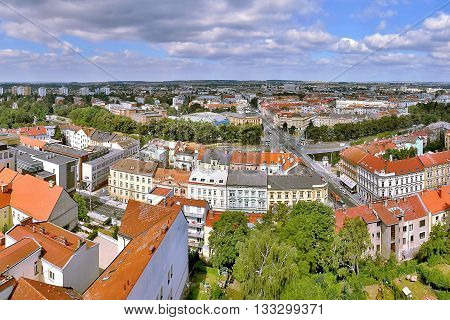 2015-07-10 - Hradec Kralove city Czech republic - Hradec Kralove city viewed from 'Bila vez' historical tower during the summer tourist season in Czech republic in Europe