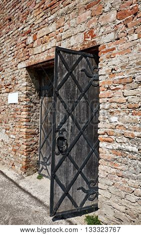 Traditional wooden wrought iron door, Ukraine Dubno Carpathian