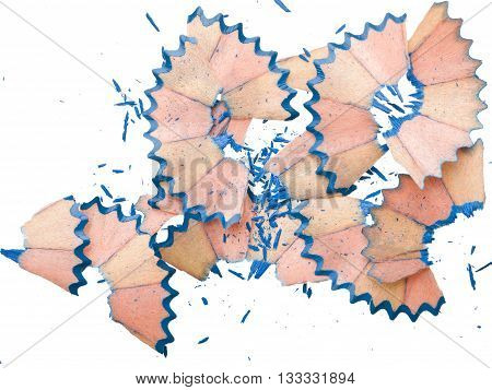blue crayon pencil shavings isolated on a white background