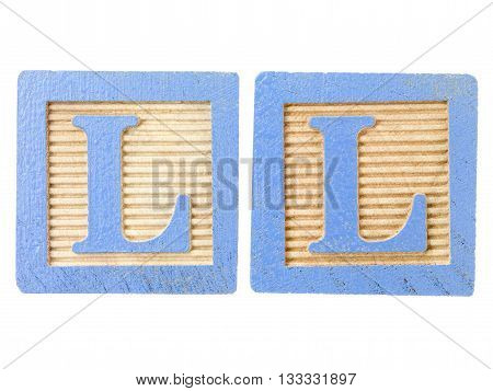 blue cubes with alphabet l isolated on a white background