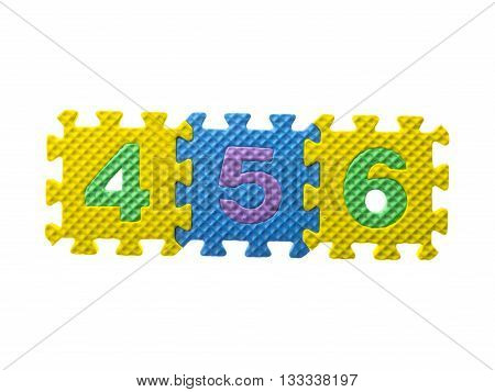 numbers of foam puzzle isolated on a white background