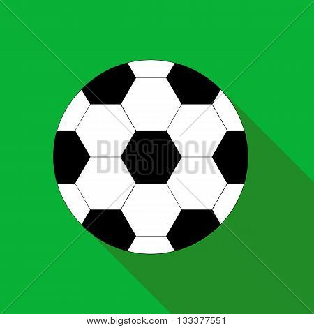 Soccer ball with long shadow. Icon on a green background. The image in the style of flete