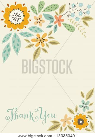 Vector vertical floral thank you card template.