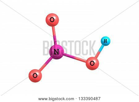 Nitric acid - HNO3 - also known as aqua fortis and spirit of niter is a highly corrosive strong mineral acid. 3d illustration
