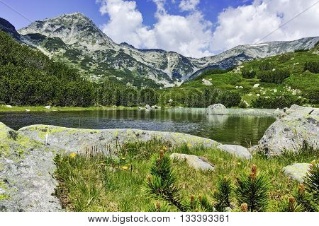 Amazing view of Muratov peak and river in Pirin Mountain, Bulgaria