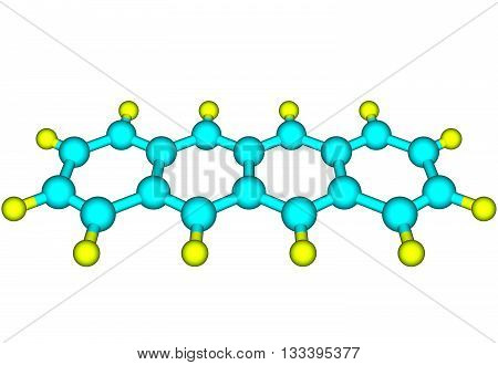 Tetracene also called naphthacene is a polycyclic aromatic hydrocarbon. It has the appearance of a pale orange powder. Tetracene is the four-ringed member of the series of acenes. 3d illustration