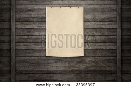 Blank paper note on wooden wall background clipping path. 3d rendering