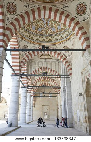 EDIRNE TURKEY 02.04.2016: Traditional Turkish painting on the dome of the mosque Samii 1437 - 1447 in the city of Edirne in Turkey