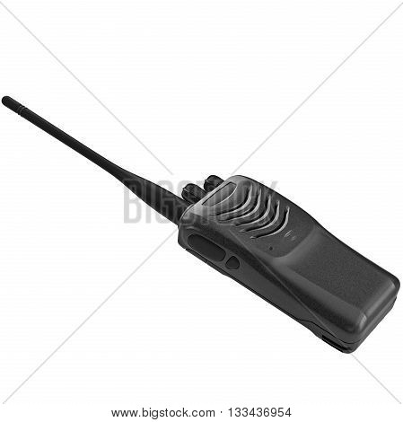 Black portable mobile radio, communications telephone. 3D graphic