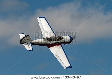 Yalutorovsk, Russia - May 24. 2008: Yak-52 sport plane in air for pilotage technic show
