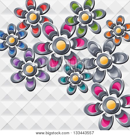 Collection of the colorful flowers on abstract background. Vector illustration.