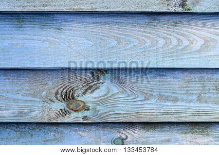 Background of blue old pine planks arranged horizontally overlapping one by one