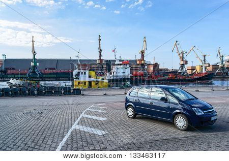 Dry Cargo Vessel And Cranes At Marina In Ventspils