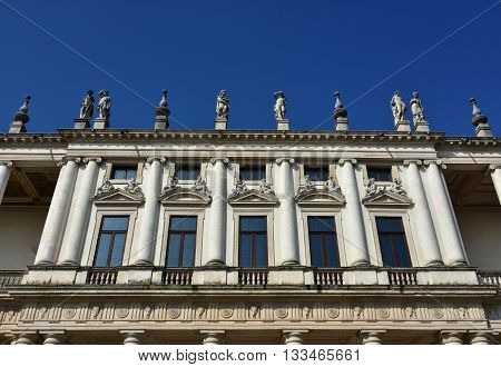 VICENZA, ITALY - APRIL 12: Beautiful facade of Palazzo Chiericati designed by the famous renaissance architect Palladio in the 16th century now the city art gallery and a World Heritage Site APRIL 12, 2016 in Vicenza, Italy