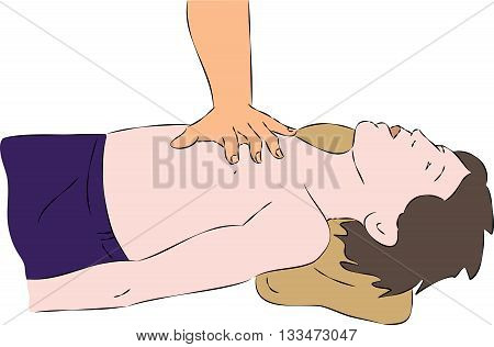 First aid - SPR heart massage for child. Vector