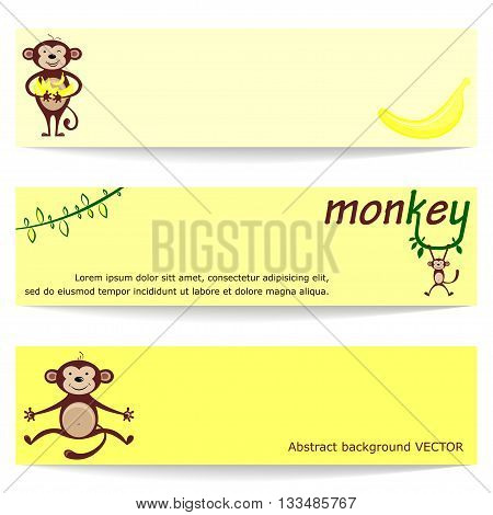 Vector background. Funny banners of abstract monkey. Flat style