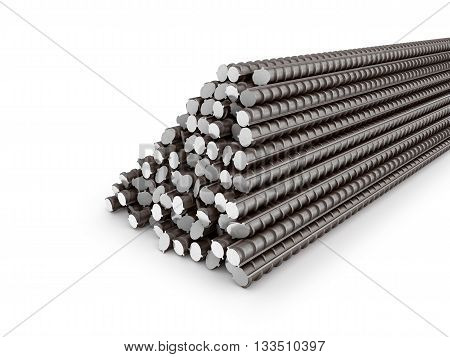The bars of reinforcement. A set of reinforced steel. 3D illustration