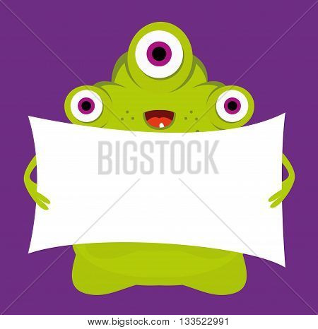 monster holding a sign for your text, 
vector illustration, banner