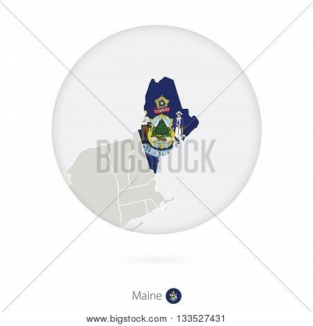 Map Of Maine State And Flag In A Circle.