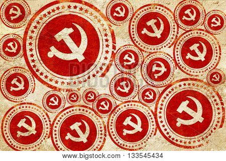Communist sign with red and yellow colors, red stamp on a grunge