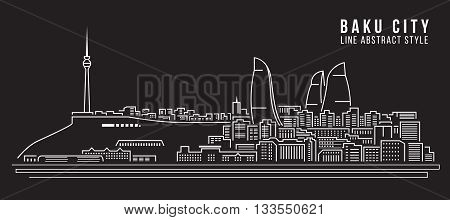 Cityscape Building Line art Vector Illustration design - Baku City