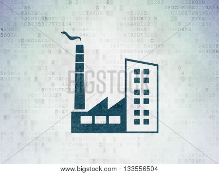 Business concept: Painted blue Industry Building icon on Digital Data Paper background