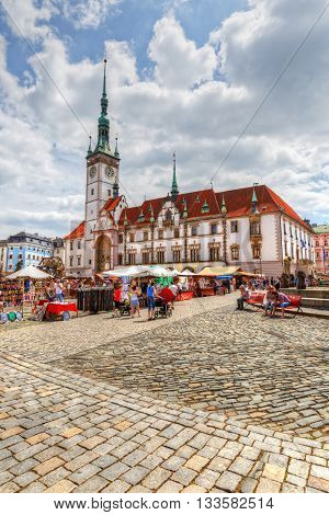 OLOMOUC, CZECH REPUBLIC - JUNE 04, 2016: One of the main squares in the old town of Olomouc, Czech Republic on June 04, 2016.