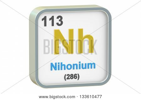 Nihonium chemical element isolated on white background 3D rendering