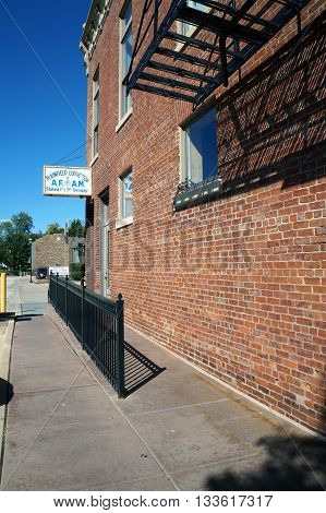 PLAINFIELD, ILLINOIS / UNITED STATES - SEPTEMBER 20, 2015: Meetings of the Plainfield Lodge #536 of the Ancient Free and Accepted Masons occur twice monthly in the historic Masonic Block Building in downtown Plainfield.