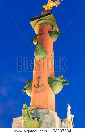 Rostral Column In In Saint Petersburg In Night